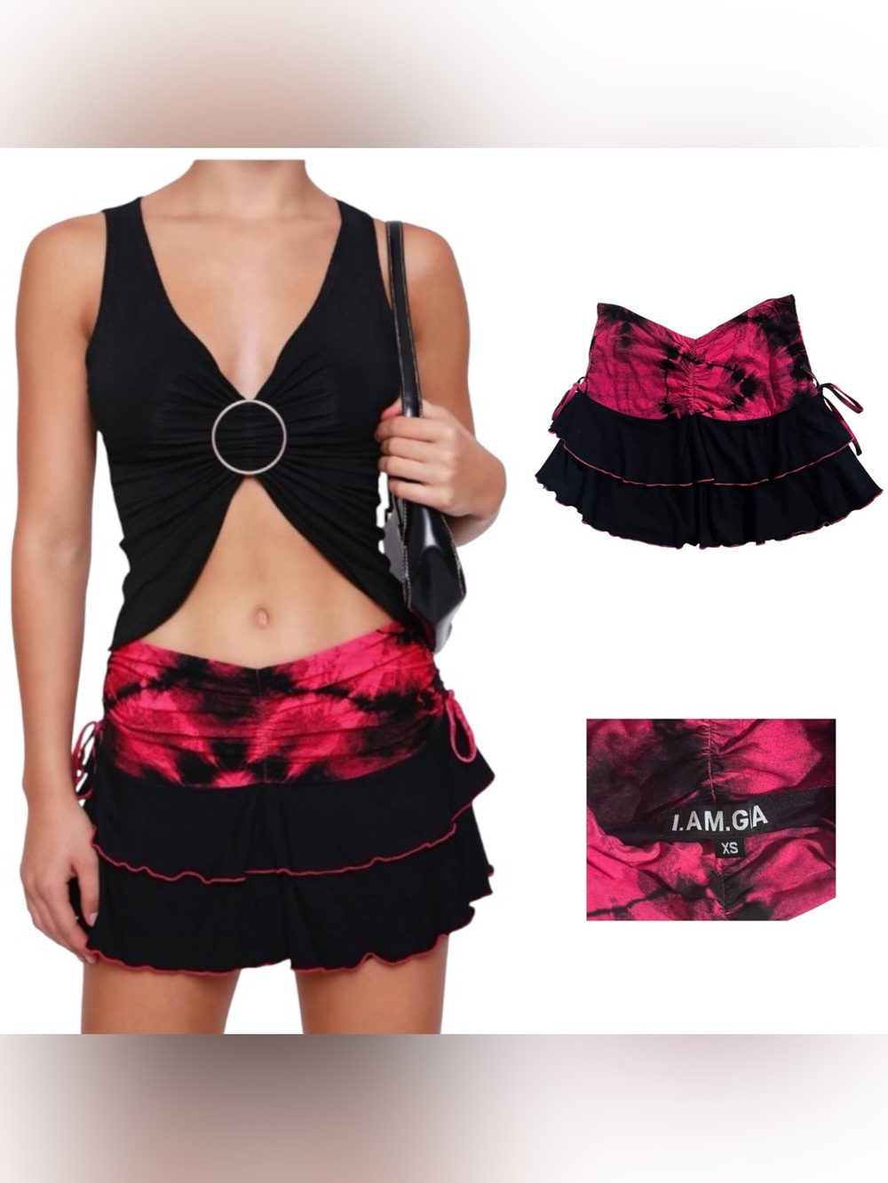 I.AM.GIA Tie Dye Ruffle Tiered Mini Skirt